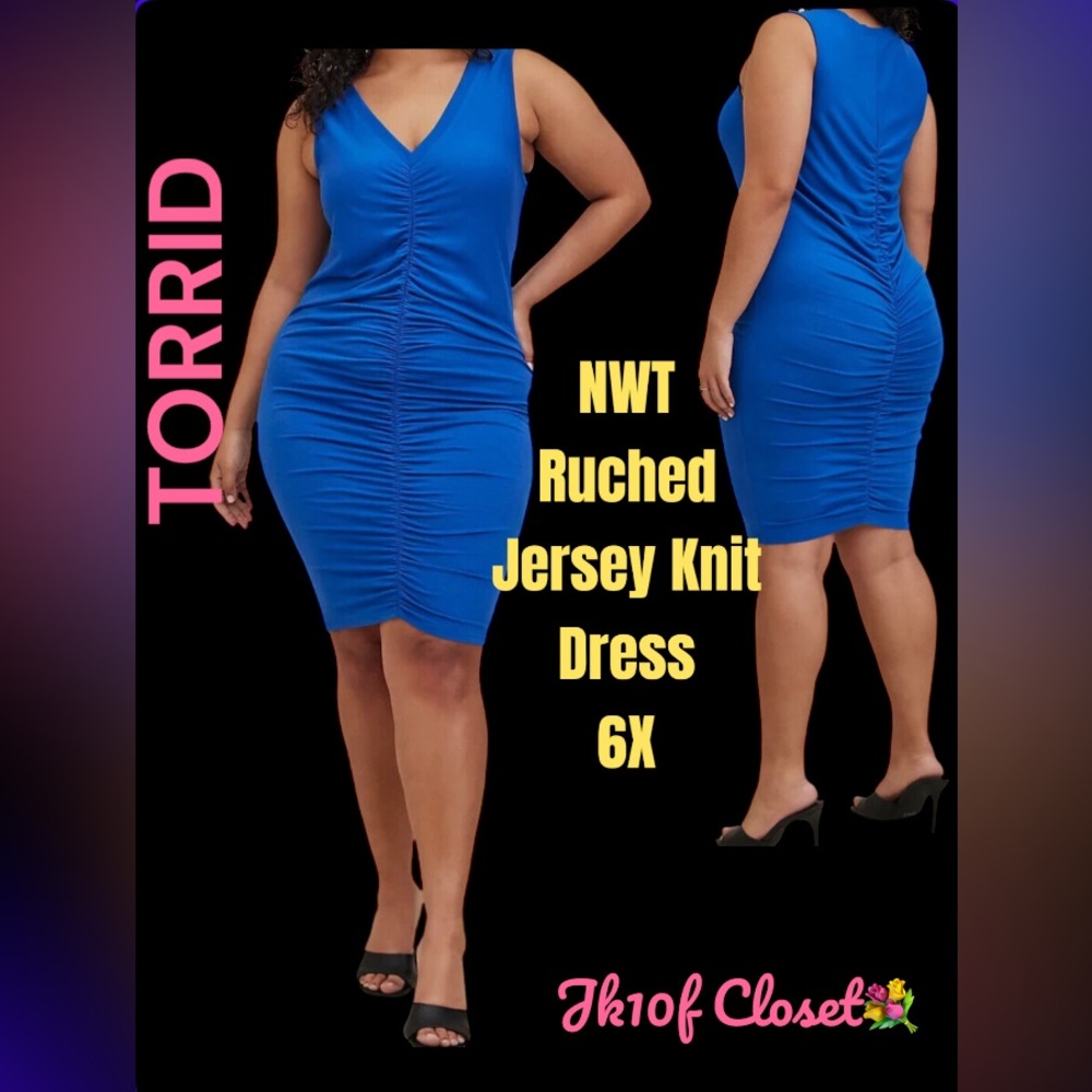 LOWEST🌺 NWT TORRID 6X ROYAL BLUE RUCHED JERSEY KNIT DRESS